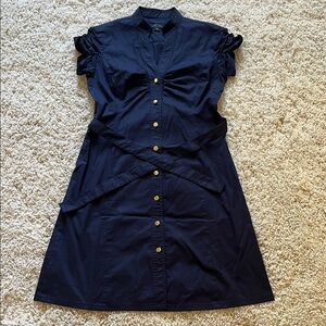 Tahari Blue Buttoned Dress with Puff Sleeves